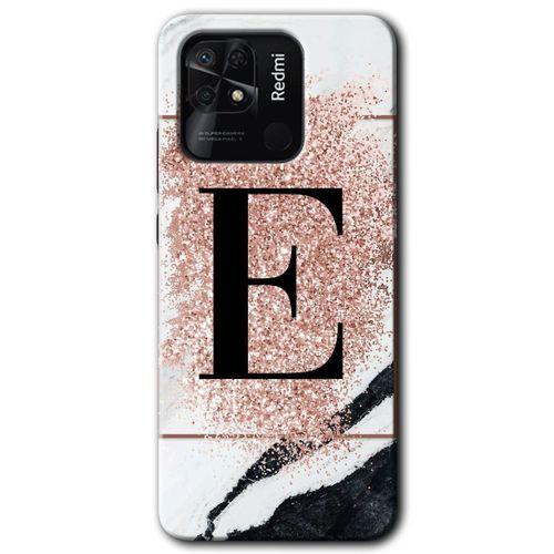 Potkal Hediye Fabrikası Xiaomi Redmi 10C Kılıf HD Desen Baskılı Arka Kapak - Pembe Mermer Desenli E Harfi