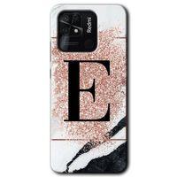 Potkal Hediye Fabrikası Xiaomi Redmi 10C Kılıf HD Desen Baskılı Arka Kapak - Pembe Mermer Desenli E Harfi