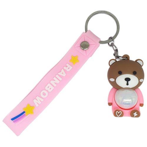 Figürlü ve Işıklı Silikon Anahtarlık - Ayıcık - Pembe
