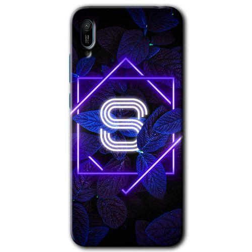 Huawei Y6 2019 Kılıf Baskılı Kapak - Dark Neon Yaprak S Harfi +Tam Kaplayan Mat Seramik
