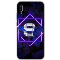 Huawei Y6 2019 Kılıf Baskılı Kapak - Dark Neon Yaprak S Harfi +Tam Kaplayan Mat Seramik