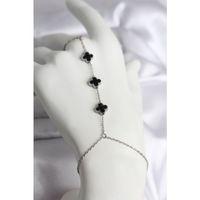 316L Çelik Gümüş Renk Siyah Yonca Model Kadın Şahmeran - TJ-SN737