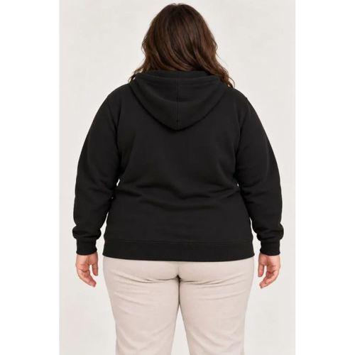 Battal Büyük Beden Üç İplik İçi Şardonlu Kapüşonlu Tam Fermuarlı Kışlık Sweatshirt - Siyah