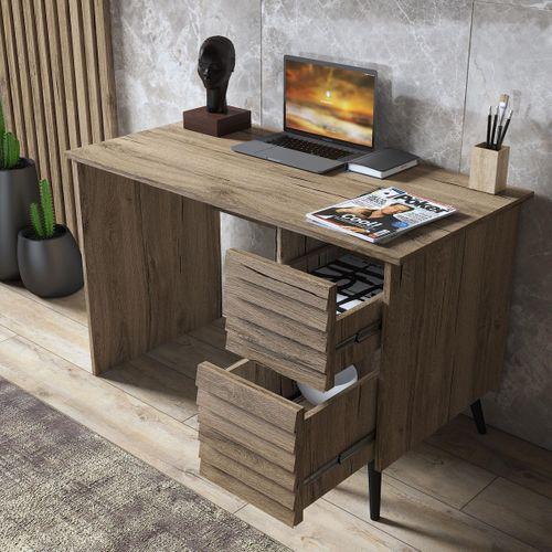 Della Premium 2 Çekmeceli Panjur Desenli Çalışma Masası -Minifiks - Pera / Siyah