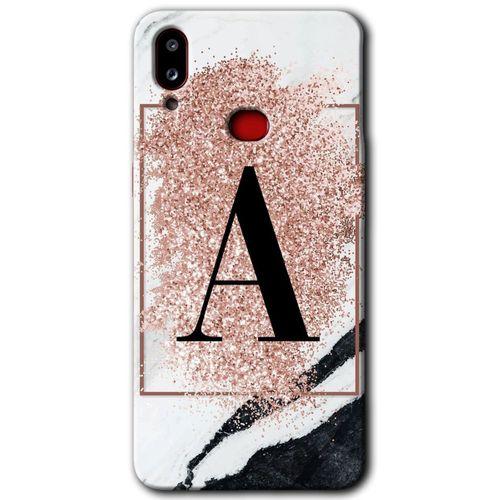 MRCİLETİSİM Samsung Galaxy A10s Kılıf Baskılı Kapak - Pembe Mermer Desenli A Harfi + 5D Tam Kaplayan Cam