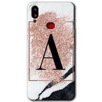 MRCİLETİSİM Samsung Galaxy A10s Kılıf Baskılı Kapak - Pembe Mermer Desenli A Harfi + 5D Tam Kaplayan Cam