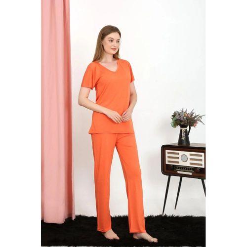 Kadın Kısa Kol Pamuk Penye Pijama Takım Turuncu
