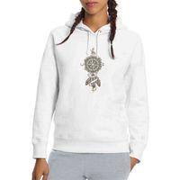 Dreamcatcher Pusula Baskılı Beyaz Kadın Kapşonlu Sweatshirt