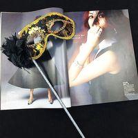 Lüks Taşlı Saplı Balo Maskesi Siyah Renk