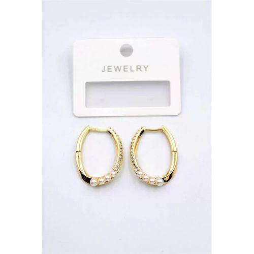 İncili Taşlı Halka Küpe - Altın