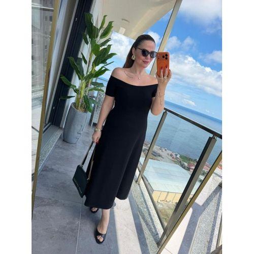 Kadın Madonna Yaka Midi Boy Modal Elbise