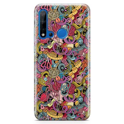 Huawei P20 Lite 2019 Kılıf Doodle Dikiş Makinesi Arka Kapak Koruma Desenli Full Koruyucu