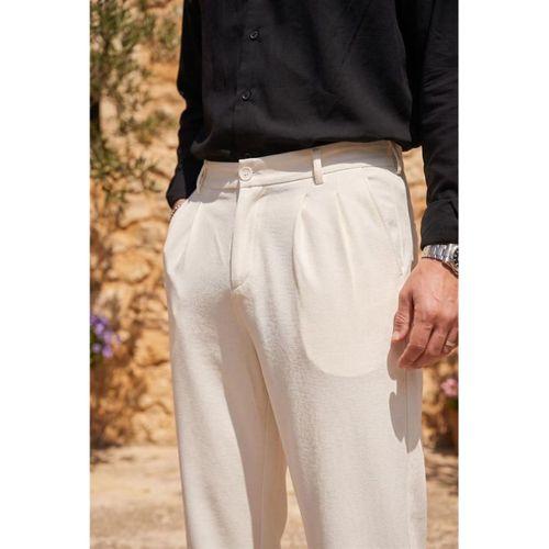 Baruchel Pileli Baggy Kalıp Kumaş Erkek Pantolon - Ekru