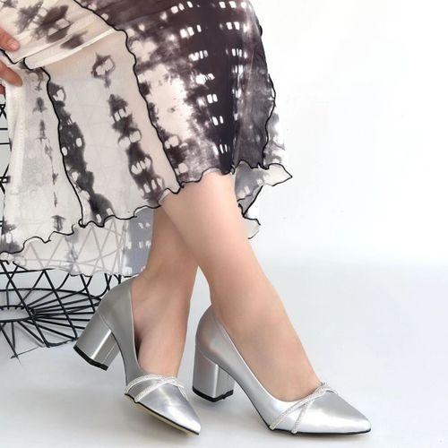 Rewin Gümüş Cilt Topuklu Ayakkabı