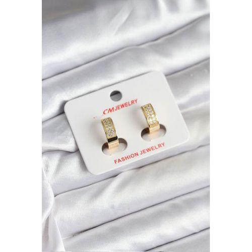 14K Gold Renk Kaplama Zirkon Taşlı Halka CM Kadın Küpe