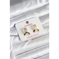 14K Gold Renk Kaplama Zirkon Taşlı Halka CM Kadın Küpe