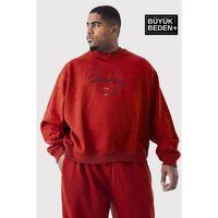 Erkek El Yazılı Brooklyn Baskılı Büyük Beden İnce Bisiklet Yaka Swatshırt SPR25BSW59