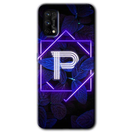 MRCİLETİSİM Realme 7 Pro Kılıf HD Desen Baskılı Arka Kapak + Temperli Cam - Dark Neon Yaprak P Harfi