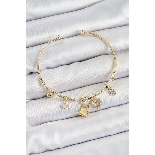 Pirinç Zirkon Taşlı Tavşan Ve Kalp Model Gold Renk Charm Bileklik