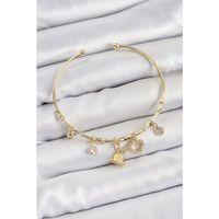 Pirinç Zirkon Taşlı Tavşan Ve Kalp Model Gold Renk Charm Bileklik