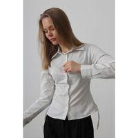 Yanları Büzgülü Çizgili Gömlek - Siyah-Beyaz