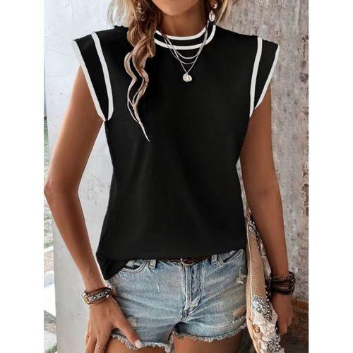 Kadın Kısa Kollu Daire Yakalı Viskon Bluz