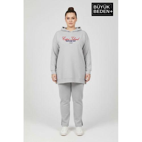 Büyük Beden Kapşonlu Capri İsland Baskılı Tunik ince Sweatshırt  SPR26BTK991-2