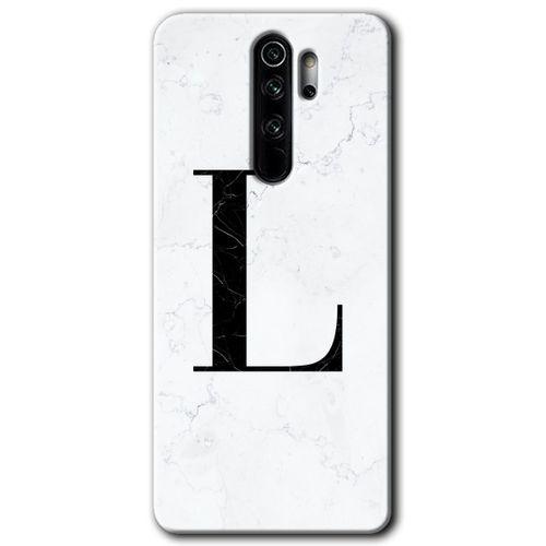 Xiaomi Redmi Note 8 Pro Kılıf Baskılı Arka Kapak - Beyaz Mermer Desenli L Harfi +Tam Ekran Koruyucu