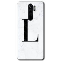 Xiaomi Redmi Note 8 Pro Kılıf Baskılı Arka Kapak - Beyaz Mermer Desenli L Harfi +Tam Ekran Koruyucu