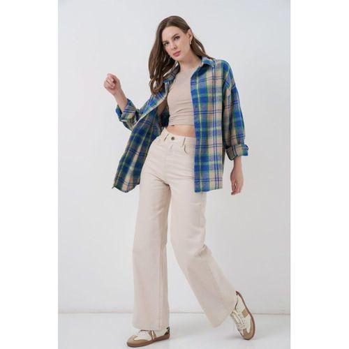 Ekose Desen Oversize Oduncu Gömlek 3854 Mavi Gri