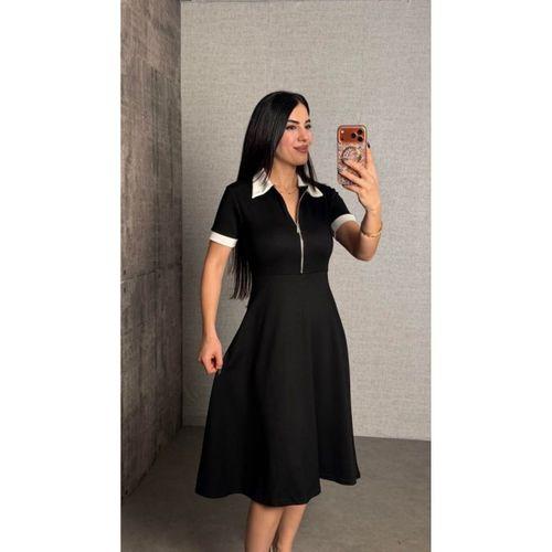 Kadın Kısa Kollu Ribana Ve Fermuar Detay Midi Boy Elbise