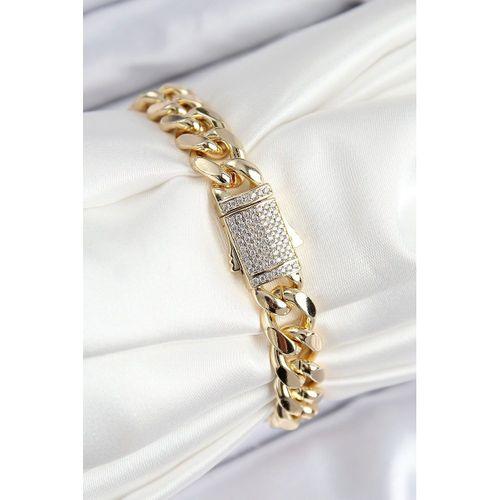 VIP Pirinç Zirkon Taşlı Klasik Zincir Model Gold Renk Kadın Bileklik