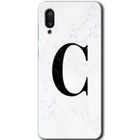 Potkal Hediye Fabrikası Samsung Galaxy A02 Kılıf HD Desen Baskılı Arka Kapak - Beyaz Mermer Desenli C Harfi