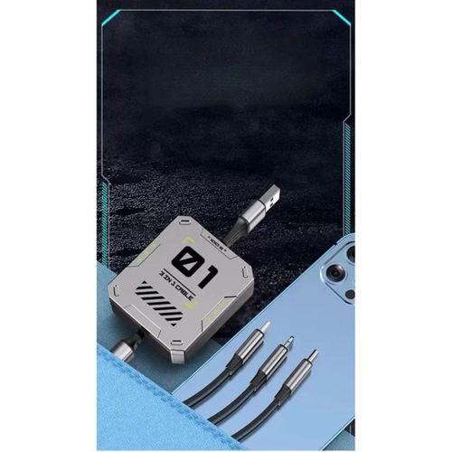 100w Geri Çekilebilir Makaralı Çoklu Şarj Kablosu Alüminyum Kutu Lightning Micro Type-c Şarj Kablosu