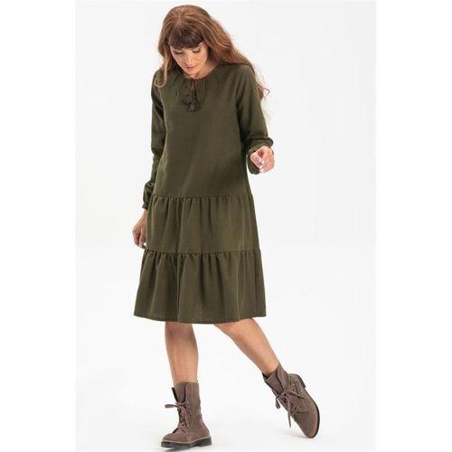 Uzun Kol Güliş Pazen Kısa Sonbahar ve Kışlık Elbise Haki Hk