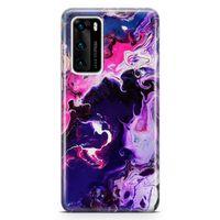 Huawei P40 Kılıf Mavi Pembe Soyut Arka Kapak Koruma Desenli Full Koruyucu