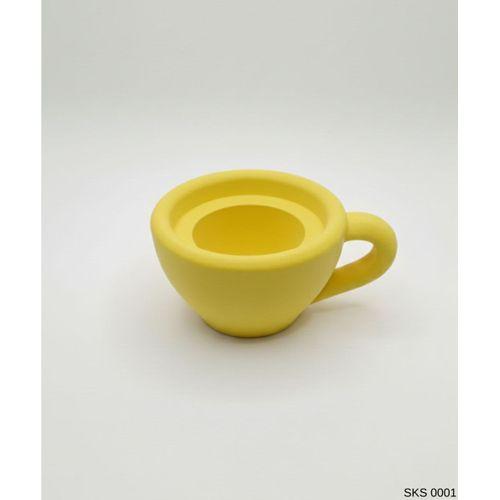 Sarı Mini Dekoratif Fincan Şeklinde Saksı – 6 Cm Masaüstü & Ofis Dekoru