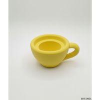 Sarı Mini Dekoratif Fincan Şeklinde Saksı – 6 Cm Masaüstü & Ofis Dekoru