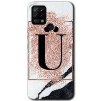 Tecno Pova Kılıf HD Desen Baskılı Arka Kapak+Temperli Cam - Pembe Mermer Desenli Ü Harfi