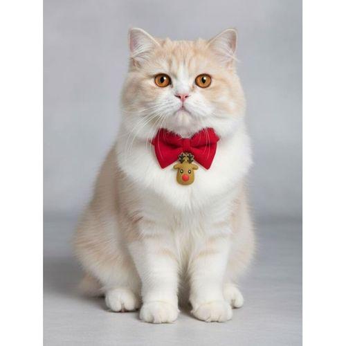 Yılbaşı Geyiği Kedi Papyon Tasması | Kırmızı Fiyonk Boyun Aksesuarı | Noel Temalı Kedi Süsü