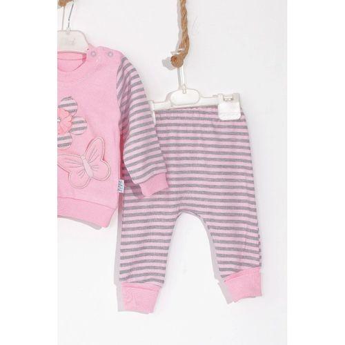 Kelebekli Çiçek Nakışlı Pamuklu 2'li Kız Bebek Takımı