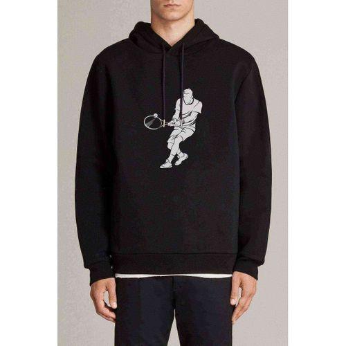 Silhouette Tennis Baskılı Siyah Erkek Kapşonlu Sweatshirt