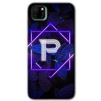 Potkal Hediye Fabrikası Huawei Y5P HD Baskılı Kılıf + 9D Tam Ekran Koruyucu - Dark Neon Yaprak P Harfi