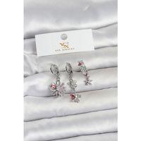 Pirinç Gümüş Renk Çiçek Model 3'lü Kadın Küpe