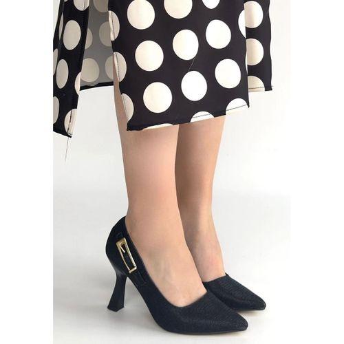 Cerin Siyah Saten Simli Topuklu Ayakkabı