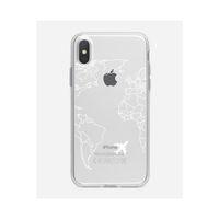 iPhone Xs Max World Map Lines Premium Şeffaf Silikon Kılıf Beyaz Baskılı