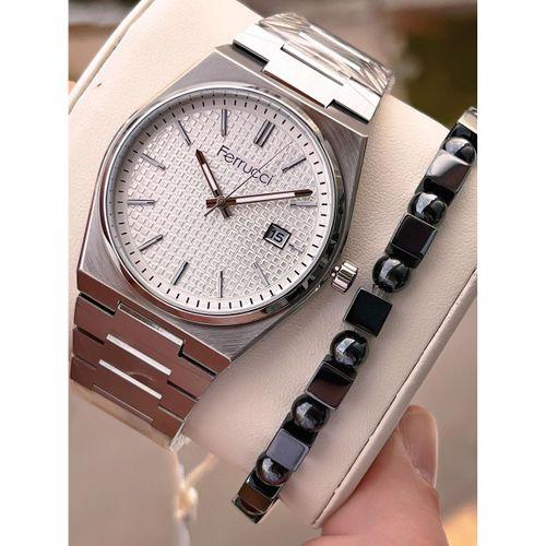 Ferrucci İç Fonksiyonları Aktif 30mt Suya Dayanıklı Çelik Kordon + Bileklik Hediyeli Erkek Kol Saati VS.BLKT.0769