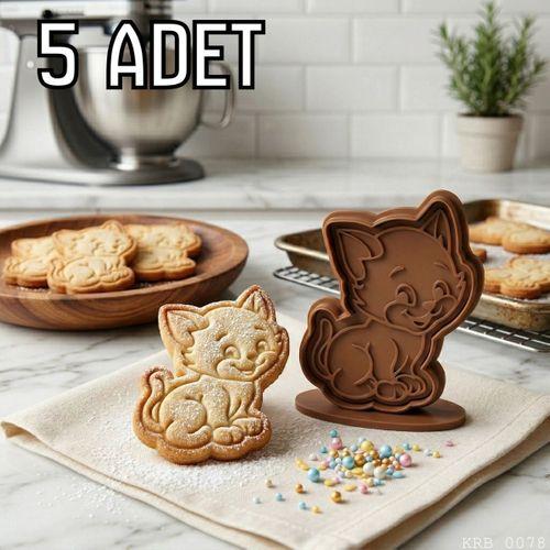 5Li Sevimli Oturan Kedi Hamur Şekillendirici Kurabiye Oyun Hamuru Kalıbı 9 cm