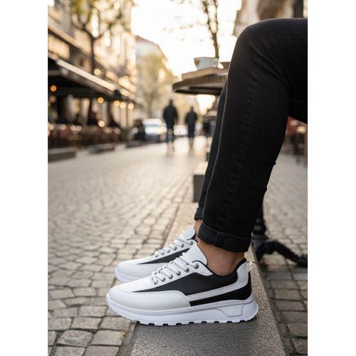 BA0246 Beyaz Siyah Parçalı Bağcıklı Yüksek Taban Günlük Erkek Ayakkabı