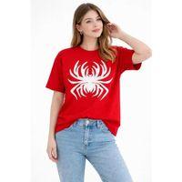 Örümcek Baskılı Tişört Kısa Kollu Bisiklet Yaka T-Shirt - Kırmızı